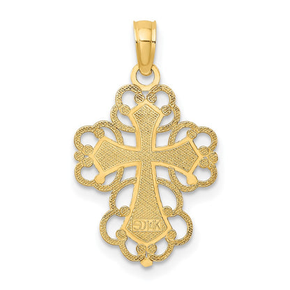 14K Yellow & Rhodium W/ Beaded Lace Trim Cross Charm