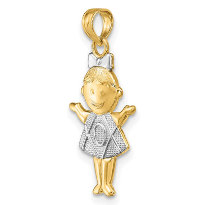 14K Yellow & Rhodium Textured W/Rhodium Girl Charm