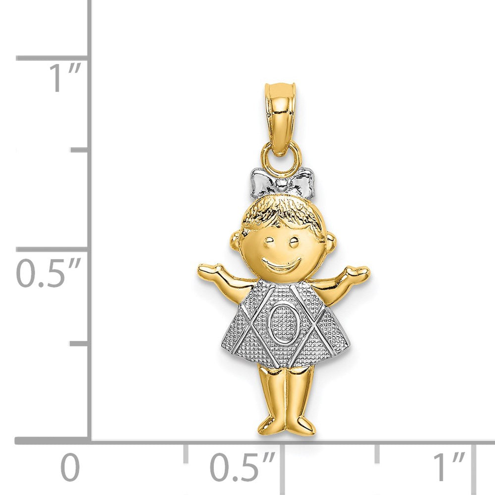 14K Yellow & Rhodium Textured W/Rhodium Girl Charm