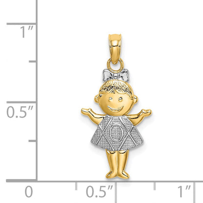 14K Yellow & Rhodium Textured W/Rhodium Girl Charm