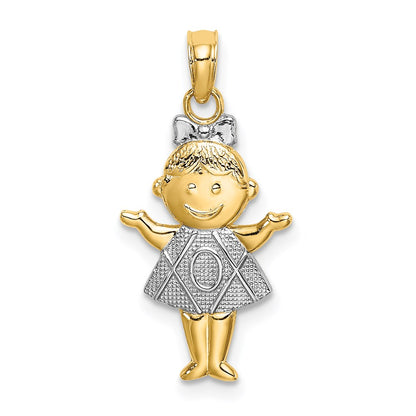 14K Yellow & Rhodium Textured W/Rhodium Girl Charm