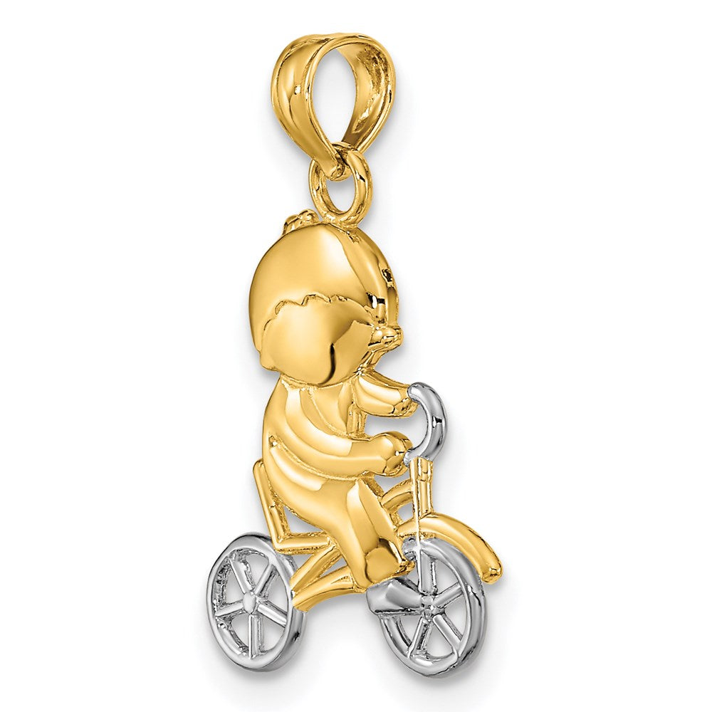 14K Yellow & Rhodium W/Rhodium Little Boy On Bicycle Charm