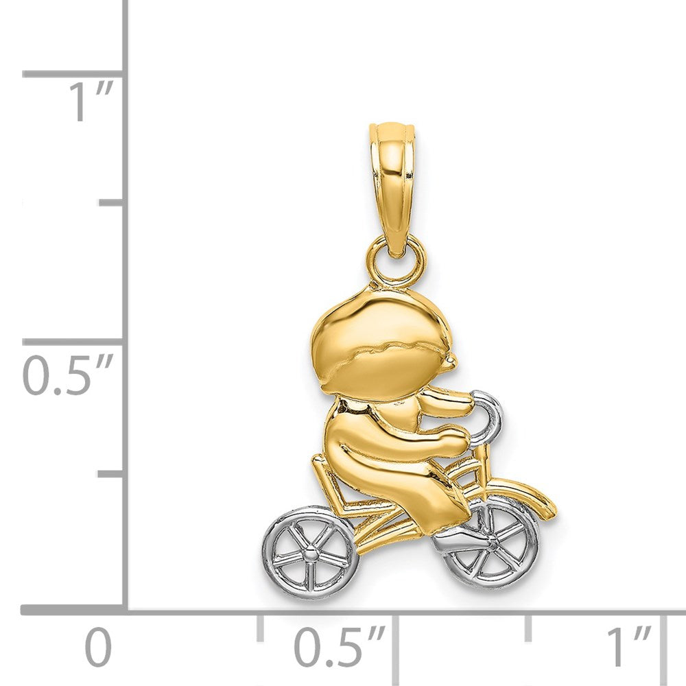 14K Yellow & Rhodium W/Rhodium Little Boy On Bicycle Charm