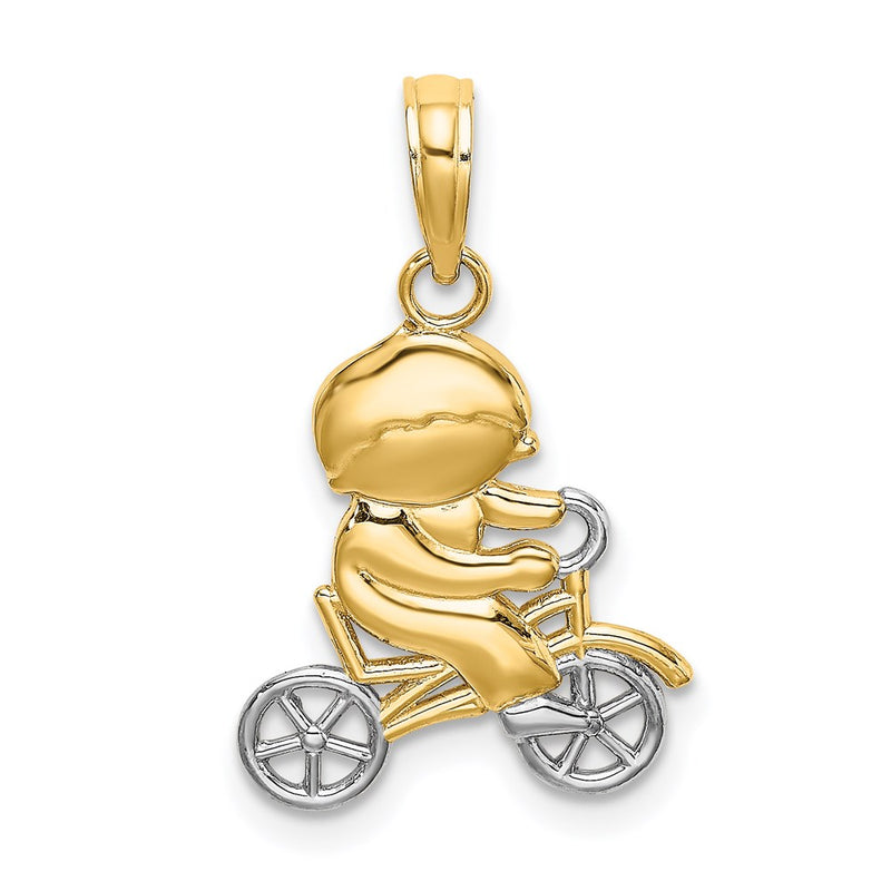 14K Yellow & Rhodium W/Rhodium Little Boy On Bicycle Charm