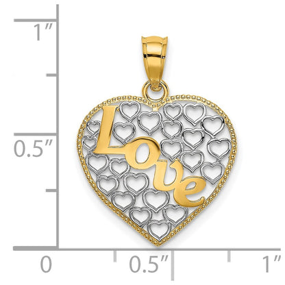 14K Yellow & Rhodium Love W/Rhodium Heart Charm