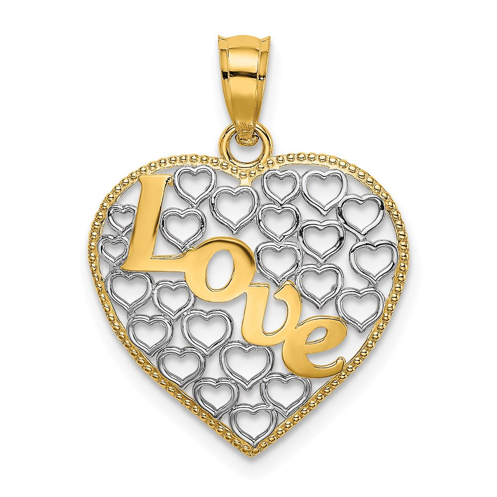 14K Yellow & Rhodium Love W/Rhodium Heart Charm