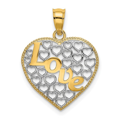 14K Yellow & Rhodium Love W/Rhodium Heart Charm