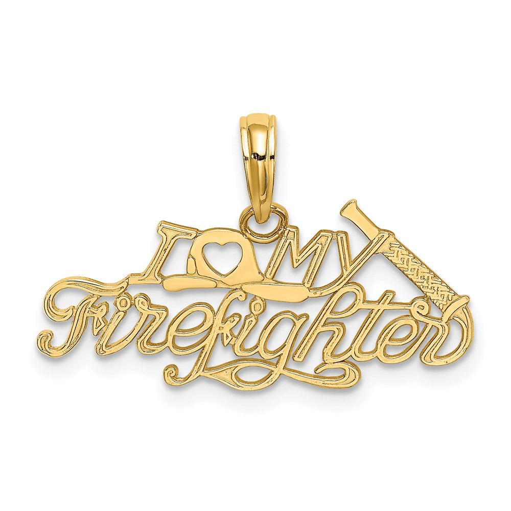 14K Yellow Gold I Love My Firefighter Charm