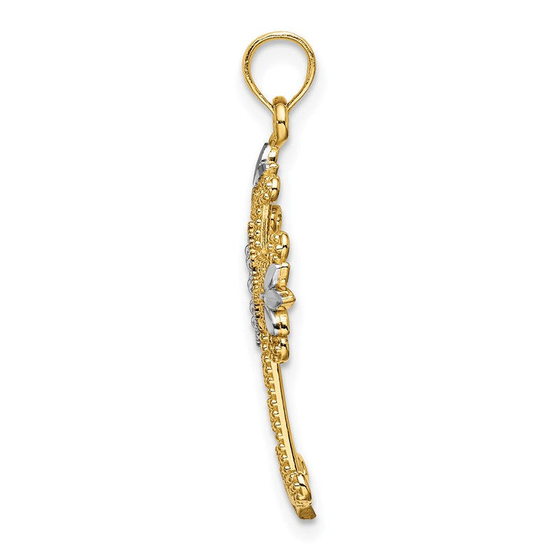 14K Yellow & Rhodium W/ Beaded And D/C Cross Charm