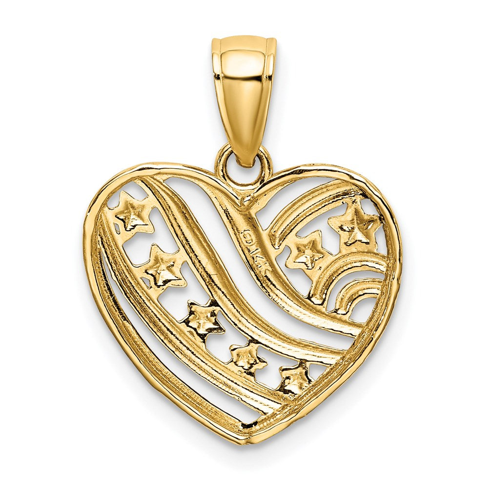14K Yellow & Rhodium W/Rhodium Stars And Stripes Heart Charm
