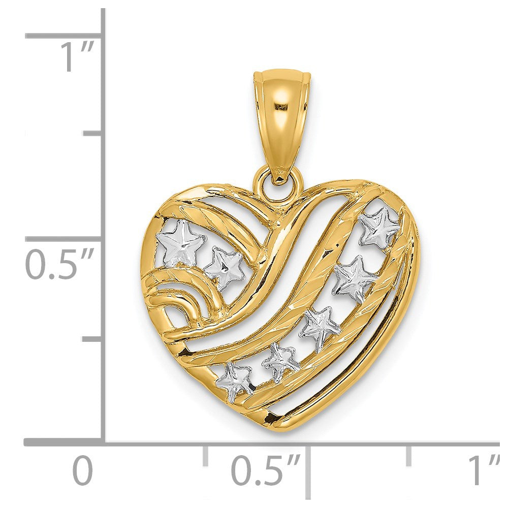 14K Yellow & Rhodium W/Rhodium Stars And Stripes Heart Charm
