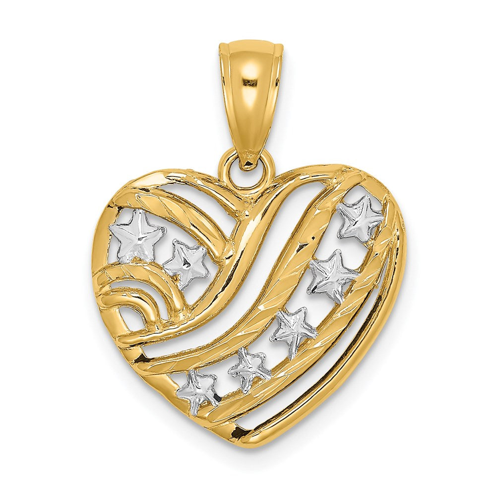 14K Yellow & Rhodium W/Rhodium Stars And Stripes Heart Charm