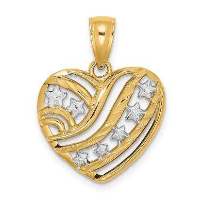 14K Yellow & Rhodium W/Rhodium Stars And Stripes Heart Charm
