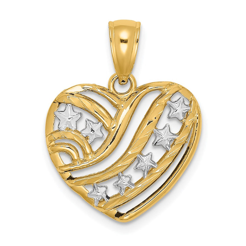 14K Yellow & Rhodium W/Rhodium Stars And Stripes Heart Charm