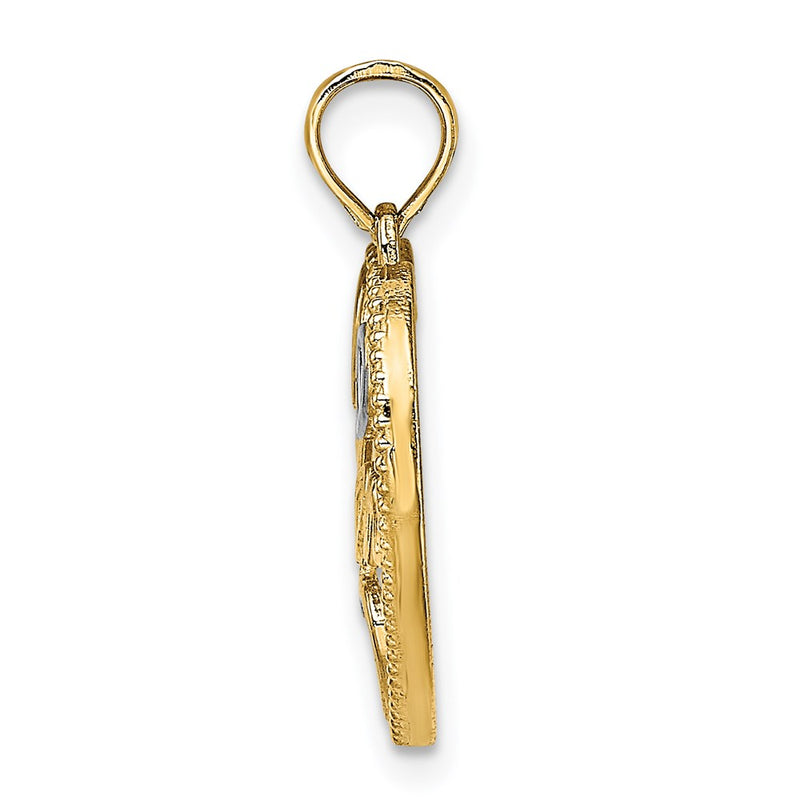 14K Yellow & Rhodium With White Textured Mom Heart Charm