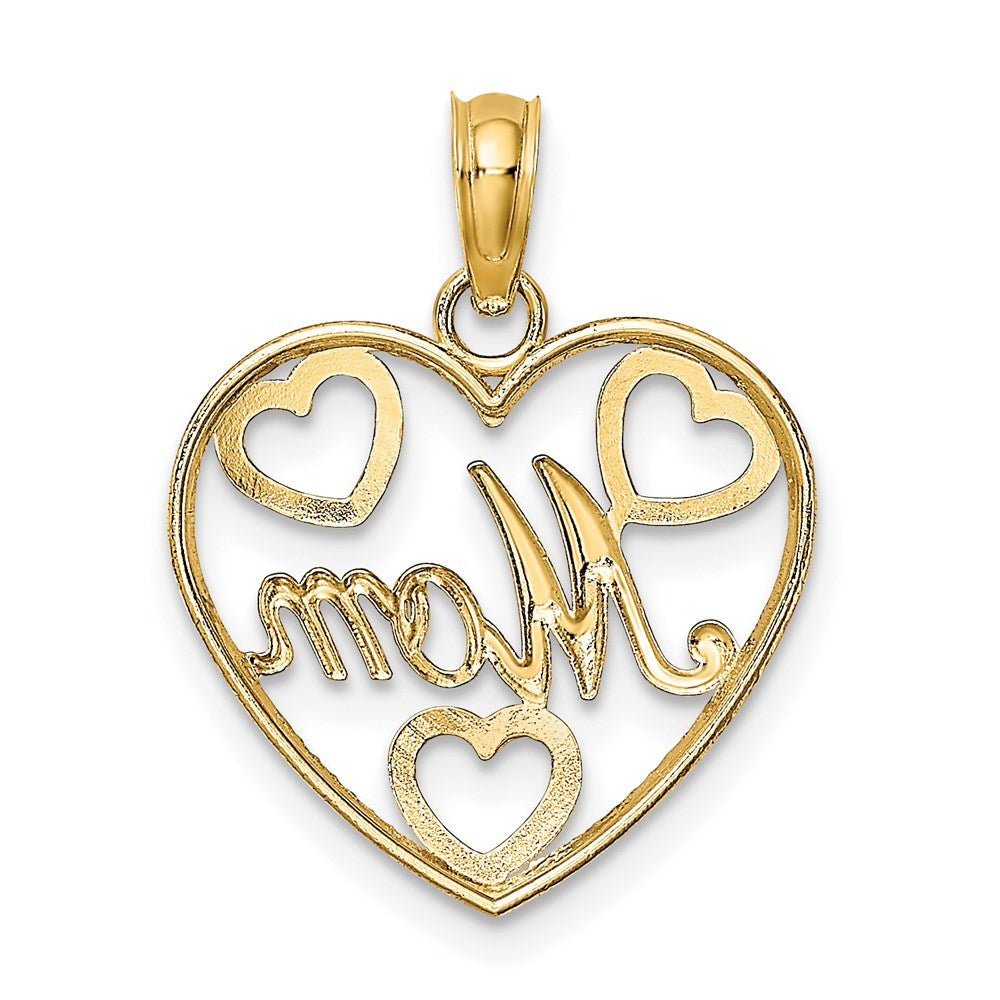 14K Yellow & Rhodium With White Textured Mom Heart Charm