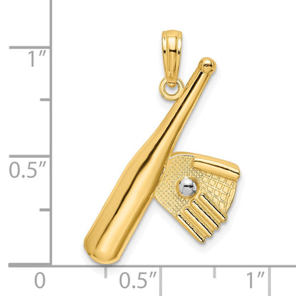 14K Yellow & Rhodium Baseball Bat With Ball Charm