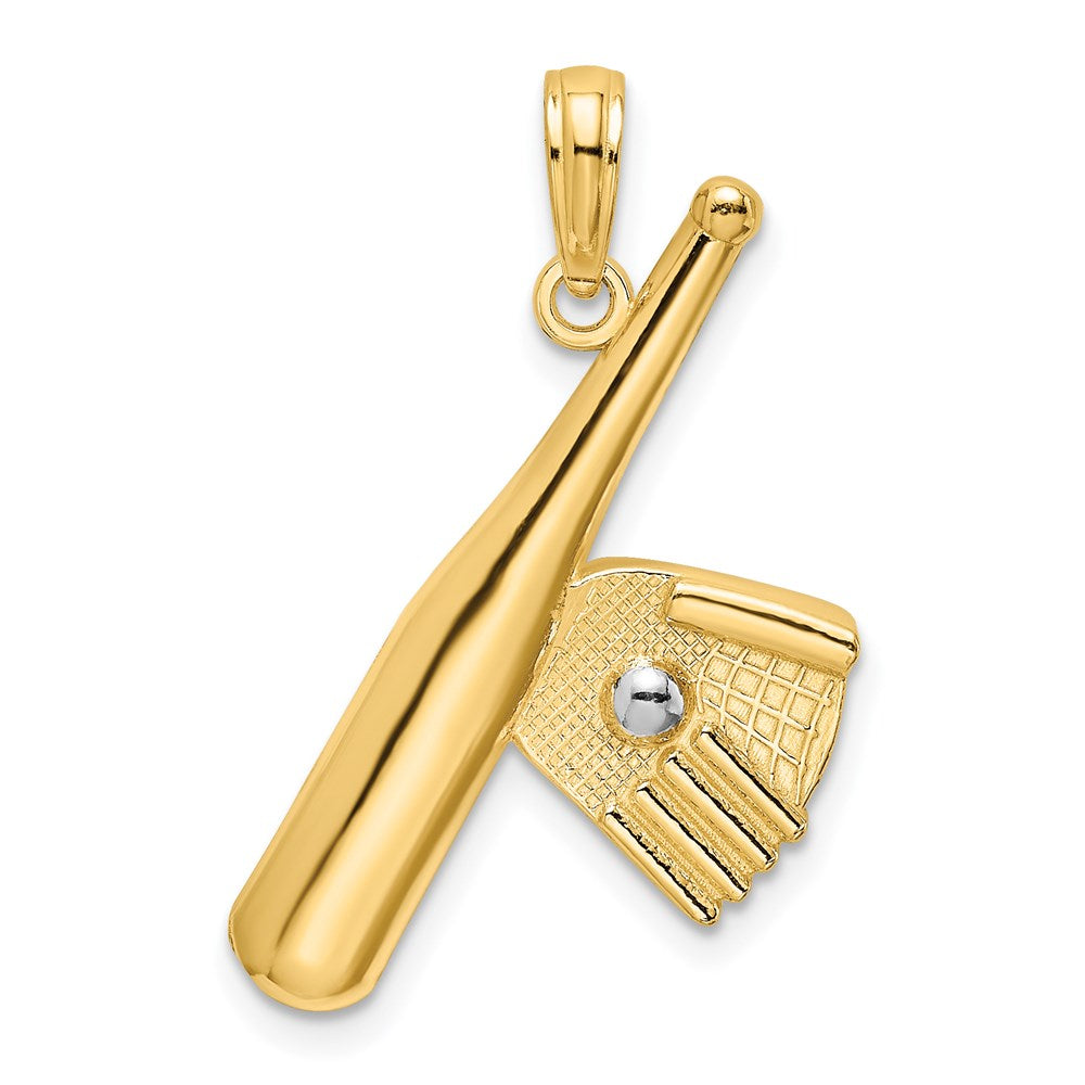 14K Yellow & Rhodium Baseball Bat With Ball Charm