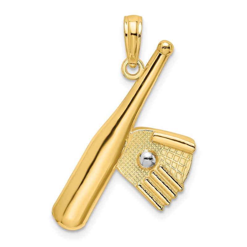 14K Yellow & Rhodium Baseball Bat With Ball Charm