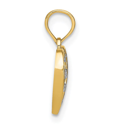 14K Yellow & Rhodium W/Rhodium Diamond-Cut Heart Charm