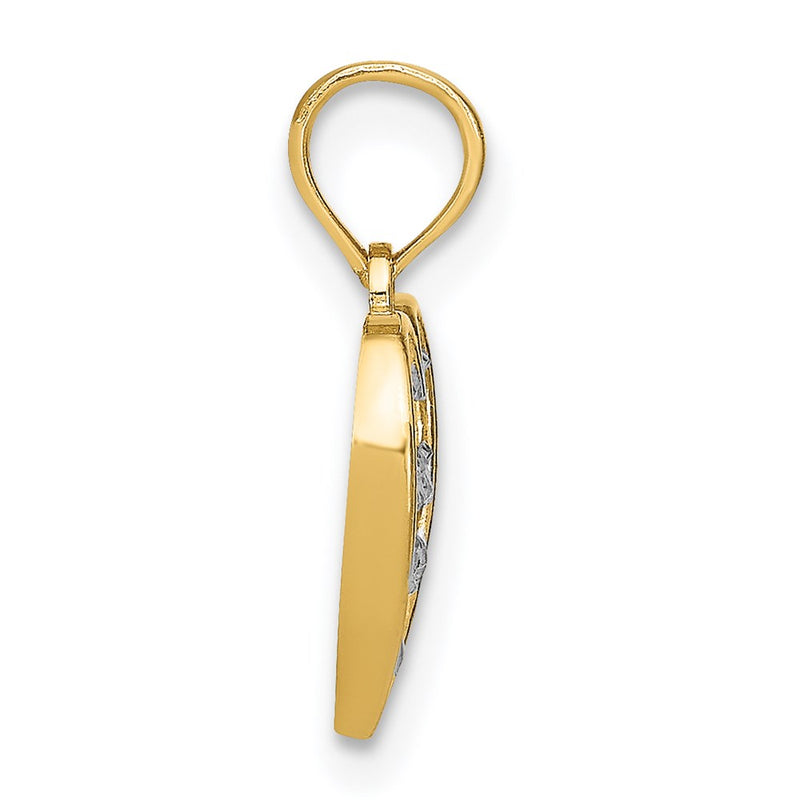 14K Yellow & Rhodium W/Rhodium Diamond-Cut Heart Charm