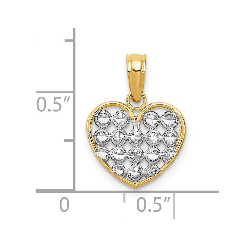 14K Yellow & Rhodium W/Rhodium Diamond-Cut Heart Charm