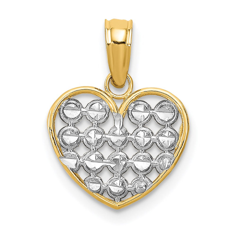 14K Yellow & Rhodium W/Rhodium Diamond-Cut Heart Charm