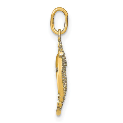 14K Yellow & Rhodium W/Rhodium Diamond-Cut Textured Heart Charm