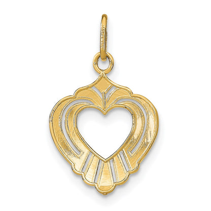 14K Yellow & Rhodium W/Rhodium Diamond-Cut Textured Heart Charm