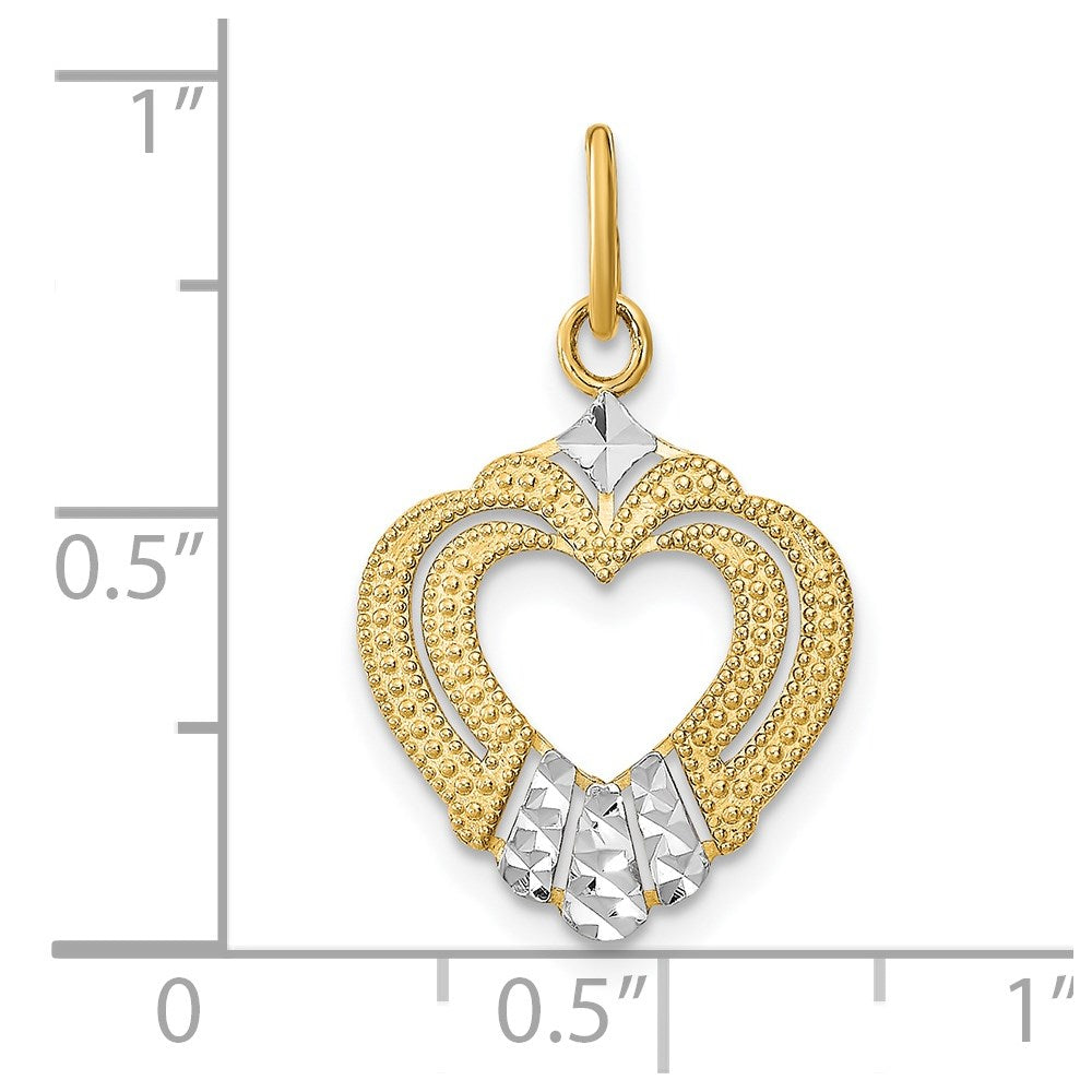 14K Yellow & Rhodium W/Rhodium Diamond-Cut Textured Heart Charm