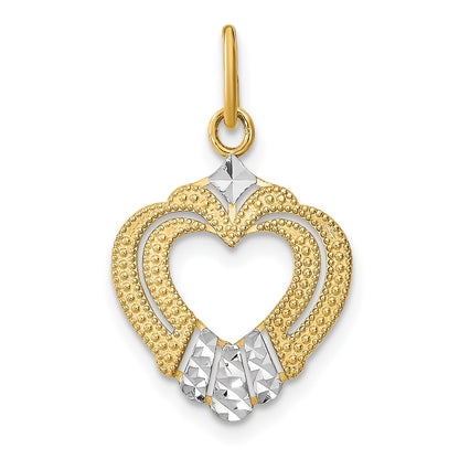 14K Yellow & Rhodium W/Rhodium Diamond-Cut Textured Heart Charm