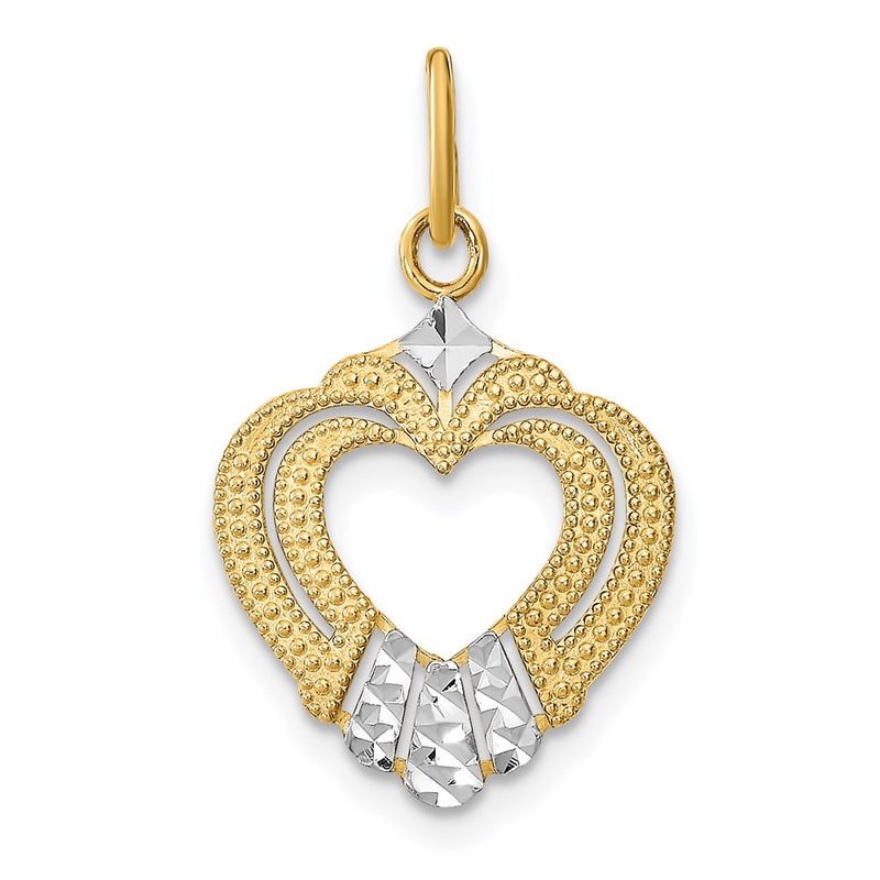 14K Yellow & Rhodium W/Rhodium Diamond-Cut Textured Heart Charm