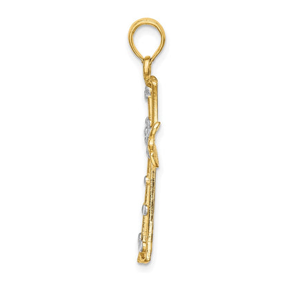 14K Yellow & Rhodium W/Rhodium D/C Cross Charm