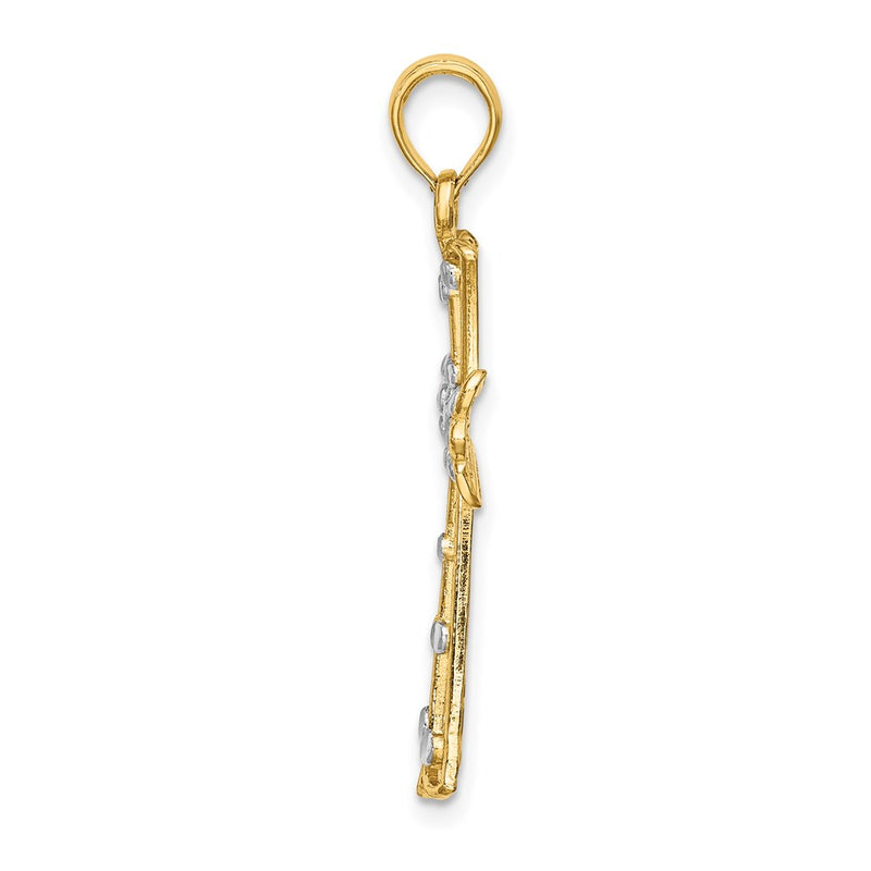 14K Yellow & Rhodium W/Rhodium D/C Cross Charm