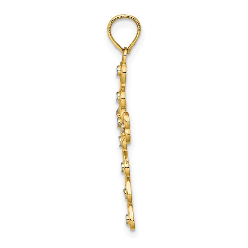 14K Yellow & Rhodium W/ D/C Heart Cross Charm