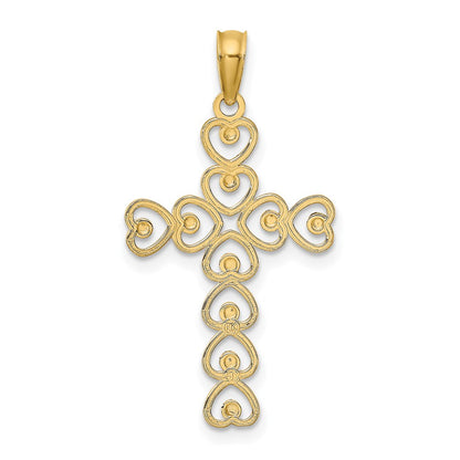 14K Yellow & Rhodium W/ D/C Heart Cross Charm