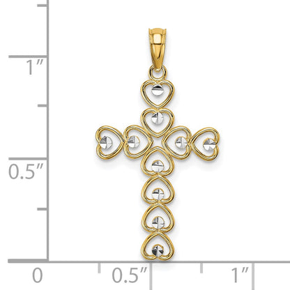 14K Yellow & Rhodium W/ D/C Heart Cross Charm