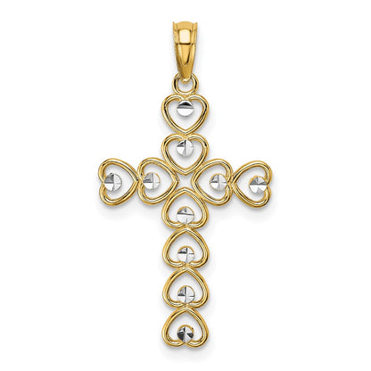 14K Yellow & Rhodium W/ D/C Heart Cross Charm