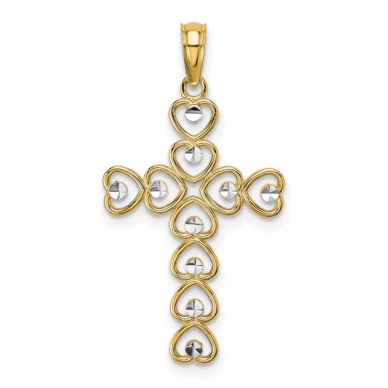 14K Yellow & Rhodium W/ D/C Heart Cross Charm