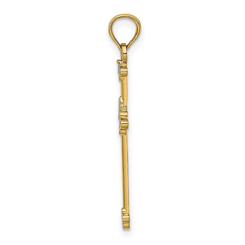14K Yellow & Rhodium W/ Thin D/C Cross Charm