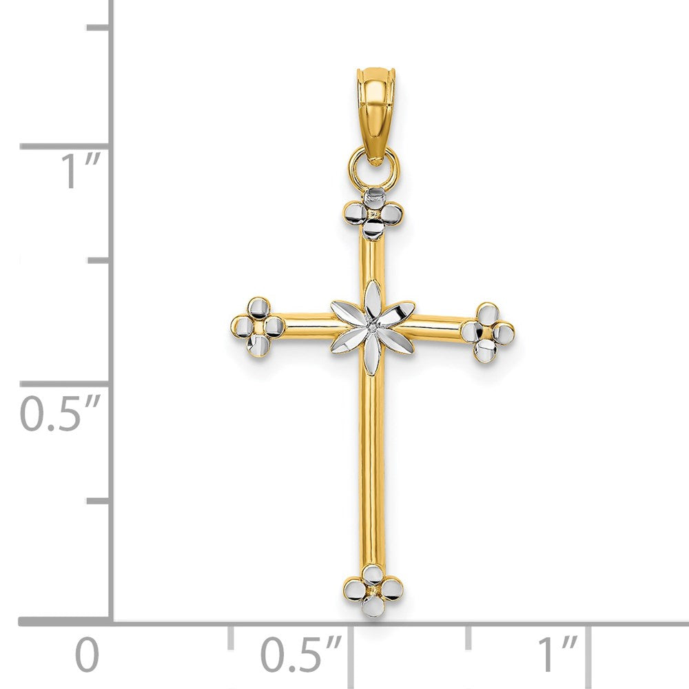 14K Yellow & Rhodium W/ Thin D/C Cross Charm
