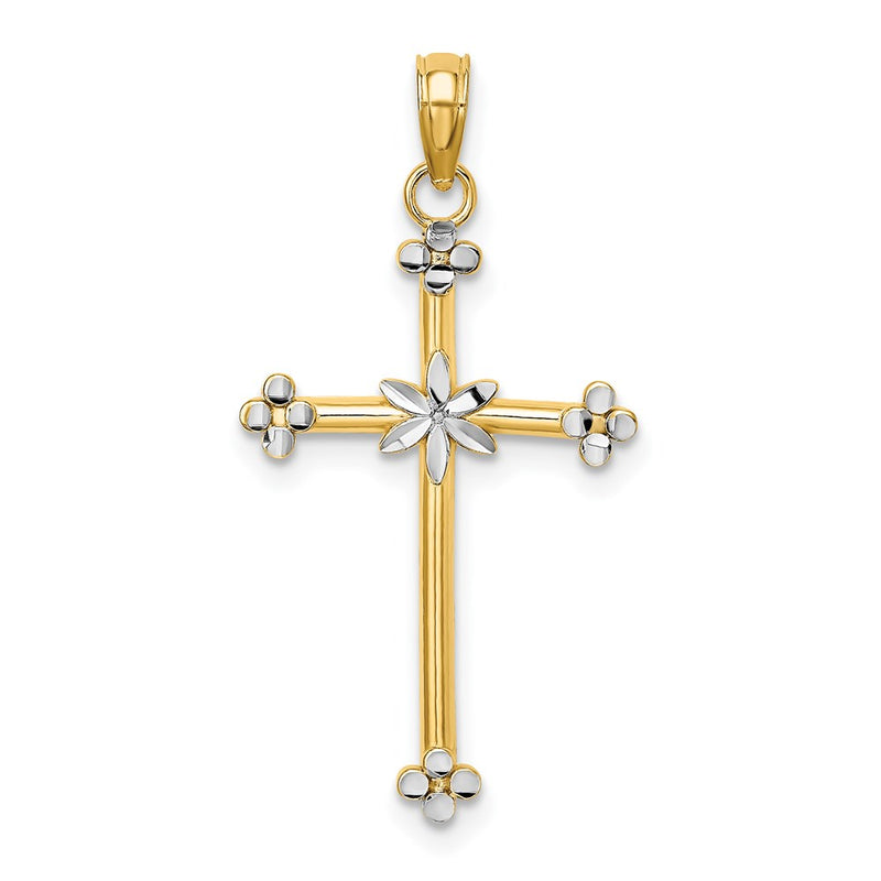 14K Yellow & Rhodium W/ Thin D/C Cross Charm