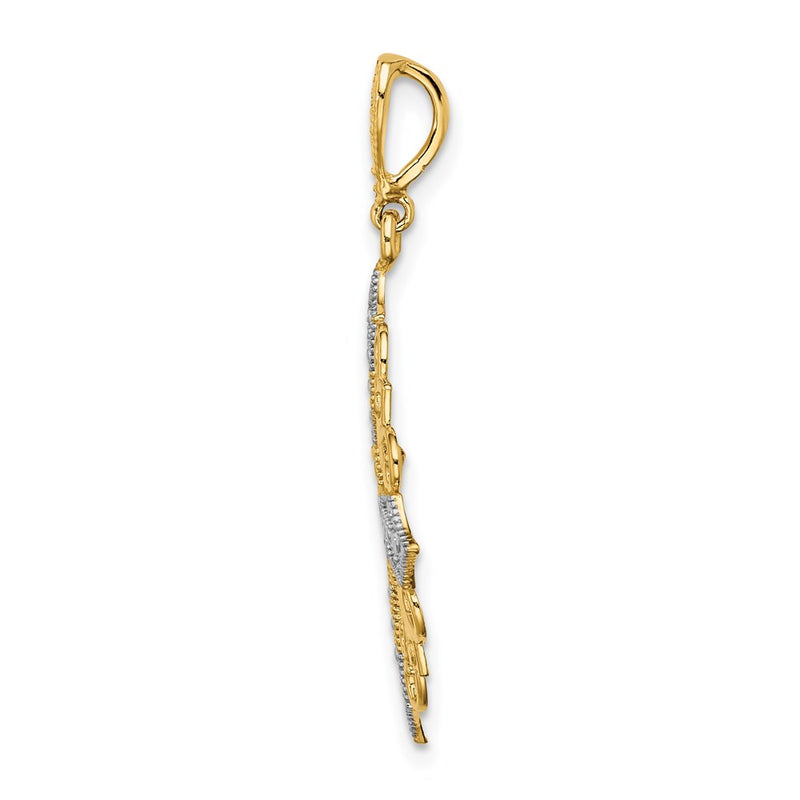 14K Yellow & Rhodium W/ Cut-Out Cross Medallion Charm