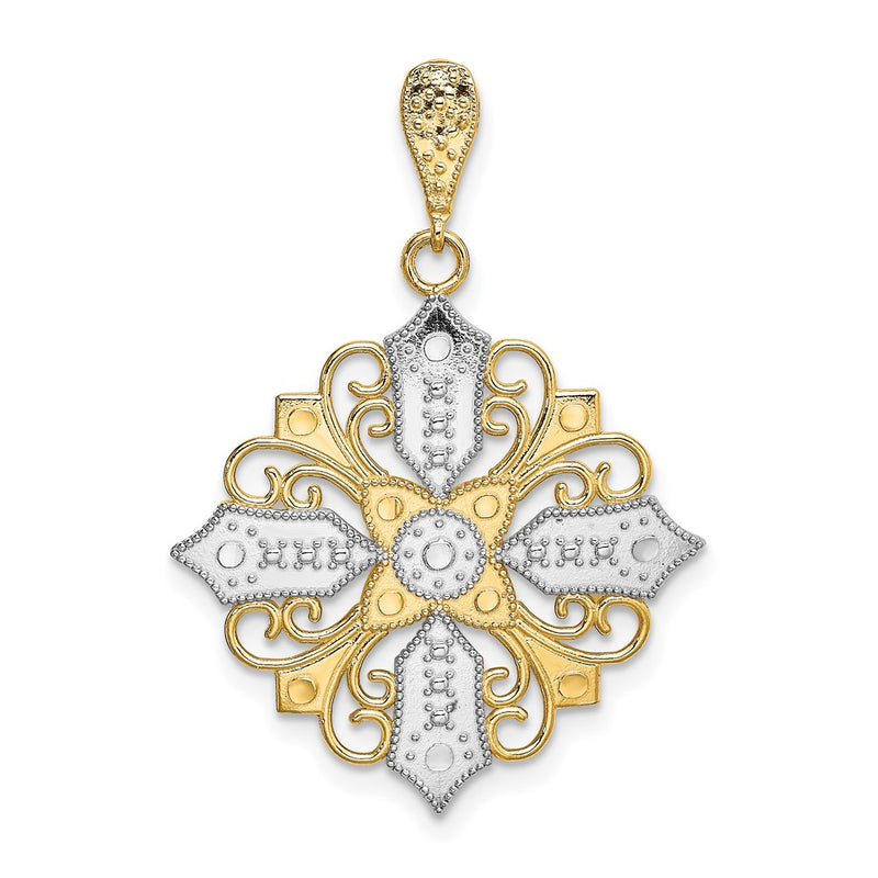 14K Yellow & Rhodium W/ Cut-Out Cross Medallion Charm