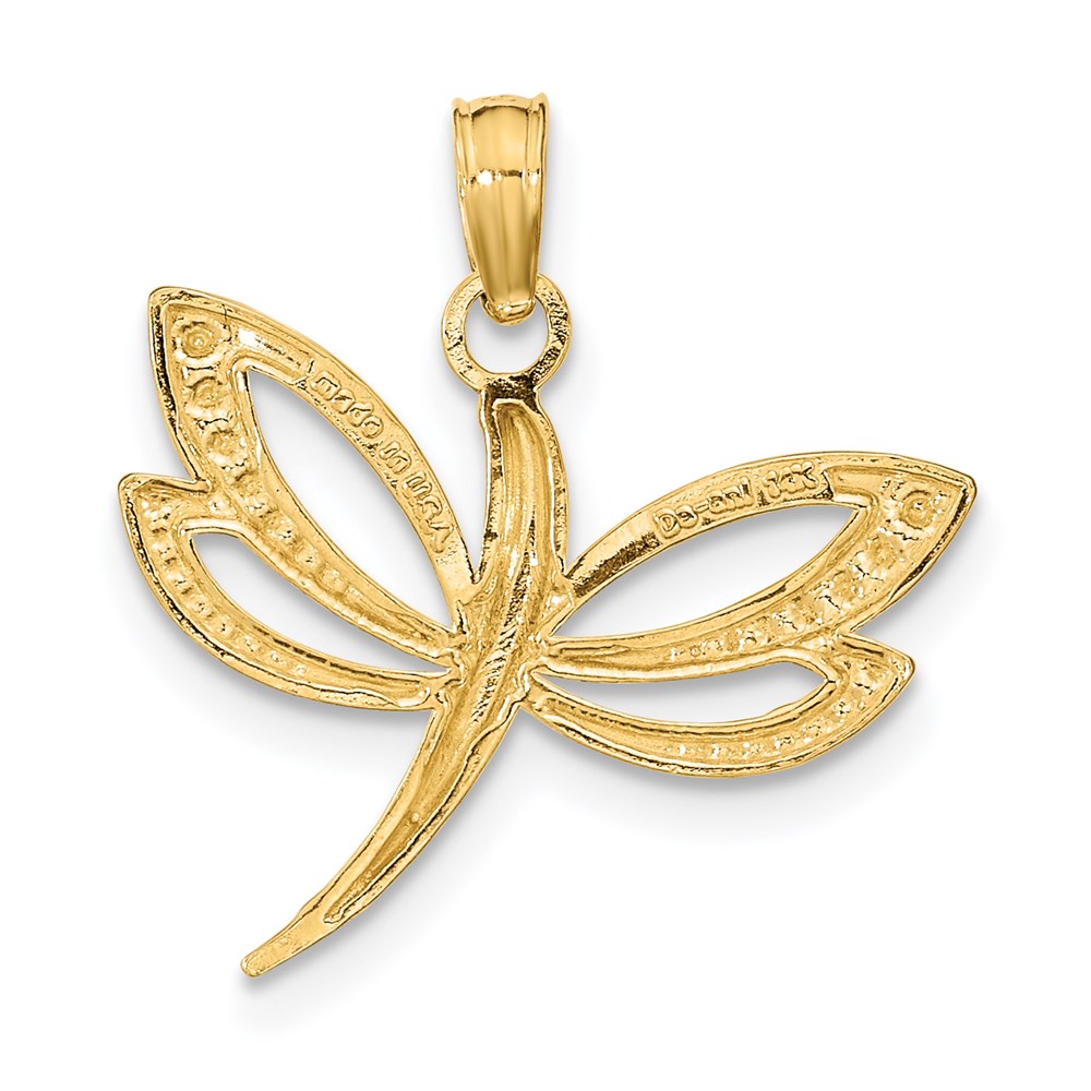 14K Yellow & Rhodium W/Rhodium Textured Dragonfly Charm