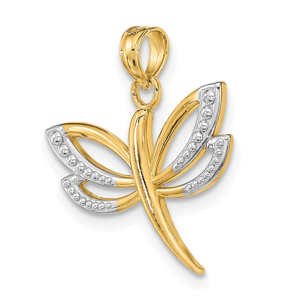 14K Yellow & Rhodium W/Rhodium Textured Dragonfly Charm