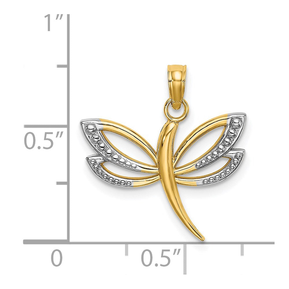 14K Yellow & Rhodium W/Rhodium Textured Dragonfly Charm