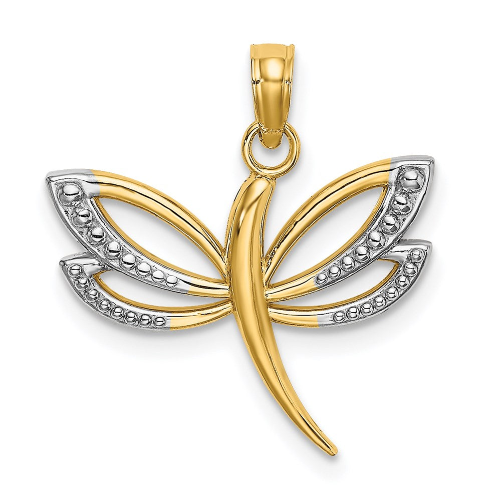 14K Yellow & Rhodium W/Rhodium Textured Dragonfly Charm