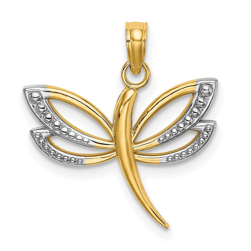 14K Yellow & Rhodium W/Rhodium Textured Dragonfly Charm