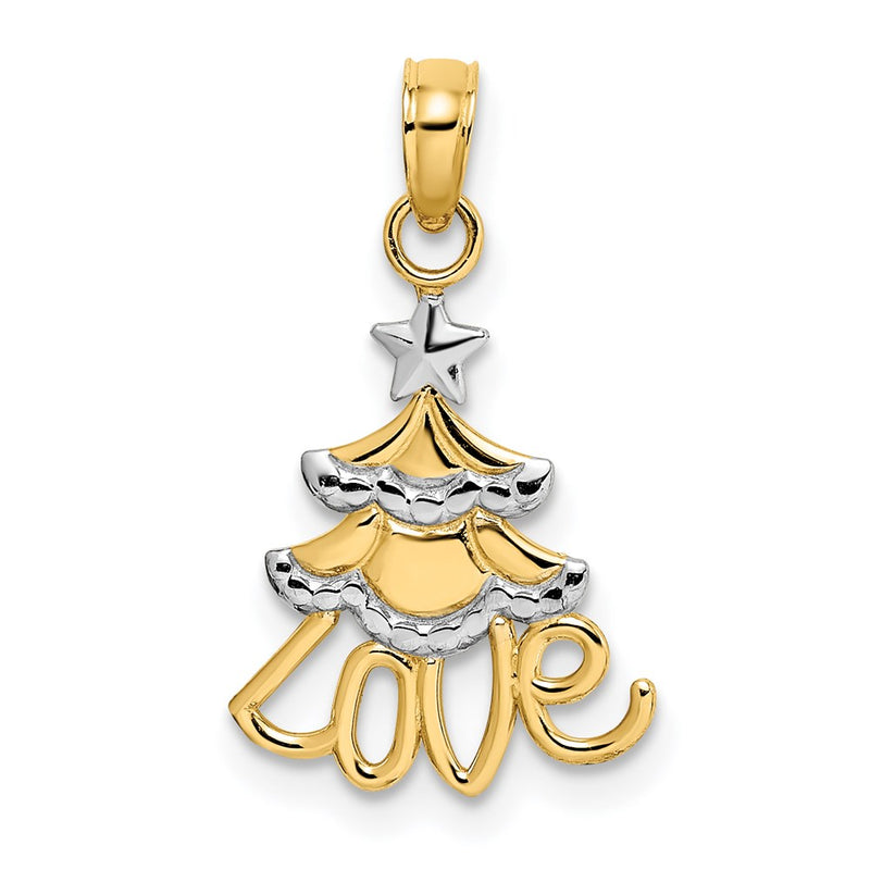 14K Yellow & Rhodium W/ Love Christmas Tree Charm